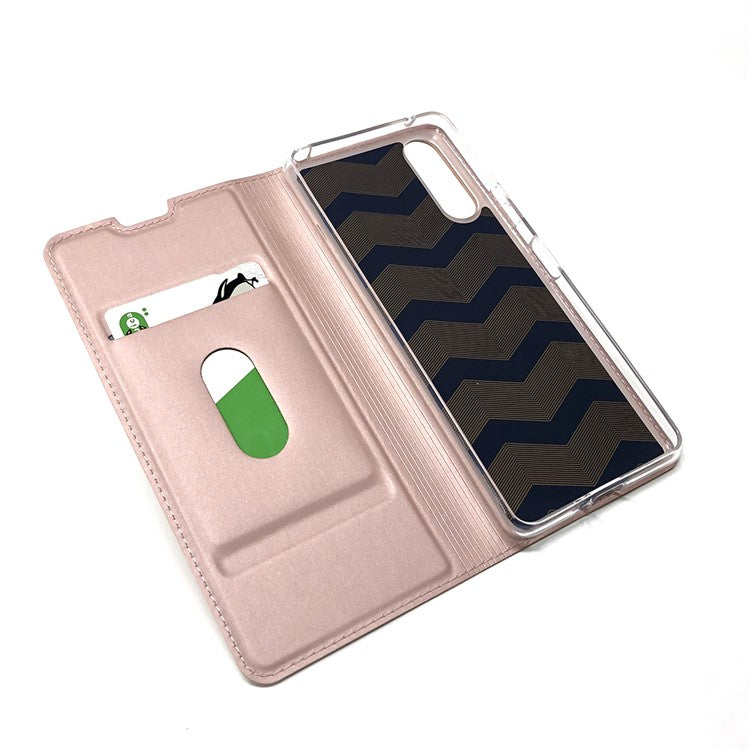 Magnetic Adsorption Stand Leather Card Holder Case for Sony Xperia 10 II - Rose Gold