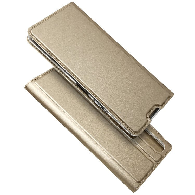 Magnetic Adsorption Stand Leather Card Holder Case for Sony Xperia 10 II - Gold