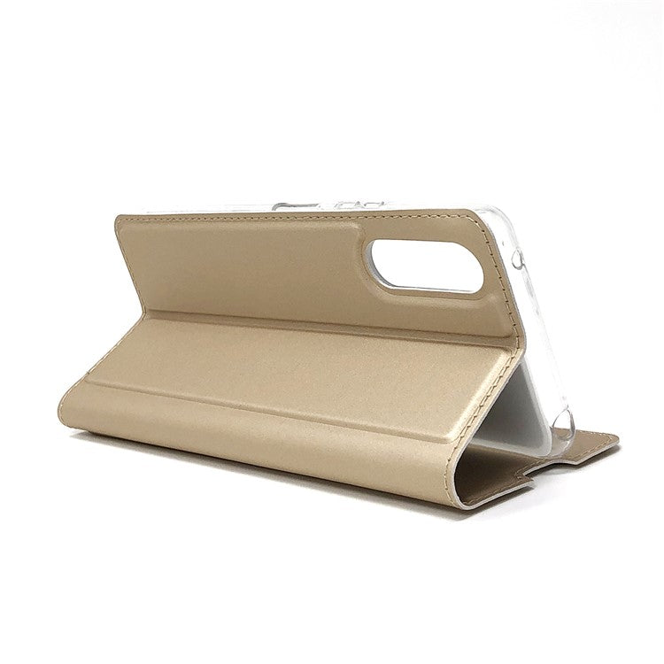 Magnetic Adsorption Stand Leather Card Holder Case for Sony Xperia 10 II - Gold