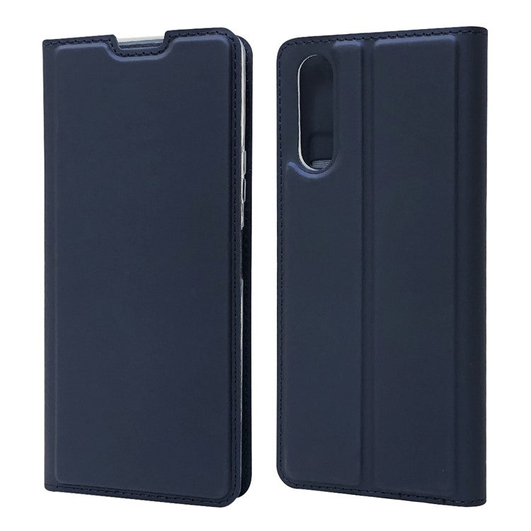 Magnetic Adsorption Stand Leather Card Holder Case for Sony Xperia 10 II - Dark Blue