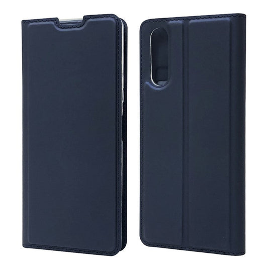 Magnetic Adsorption Stand Leather Card Holder Case for Sony Xperia 10 II - Dark Blue