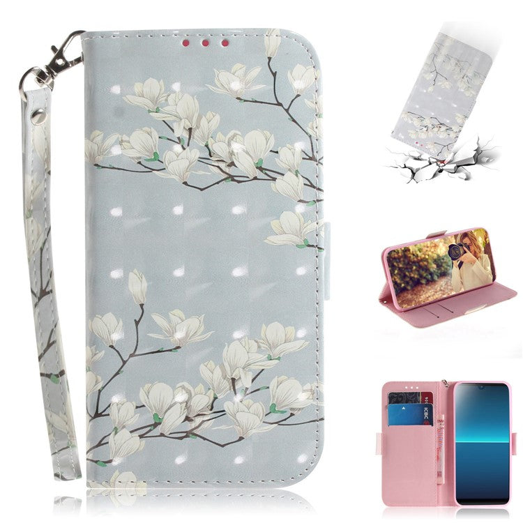Patterned Light Spot Decor Leather Wallet Phone Case for Sony Xperia L4 - White Flowers