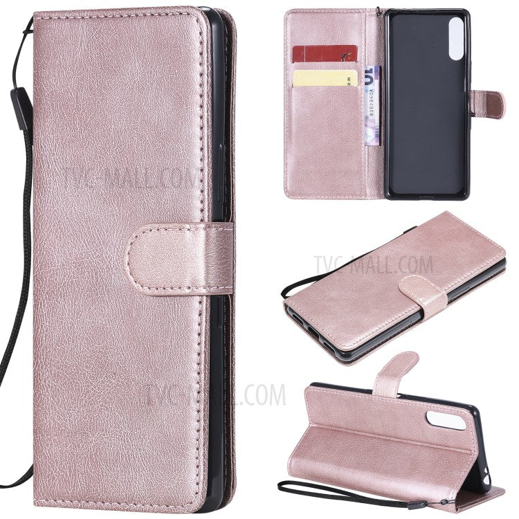 KT Leather Series-2 Solid Color  PU Leather Shell Phone Cover with Strap for Sony Xperia L4 - Rose Gold