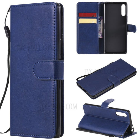 KT Leather Series-2 Solid Color  PU Leather Shell Phone Cover with Strap for Sony Xperia L4 - Blue