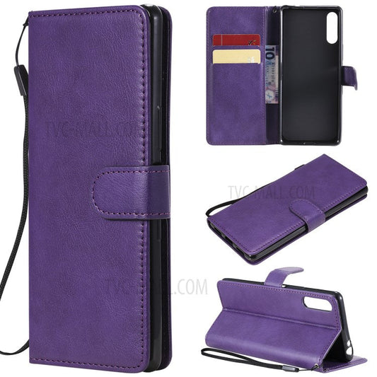 KT Leather Series-2 Solid Color  PU Leather Shell Phone Cover with Strap for Sony Xperia L4 - Purple