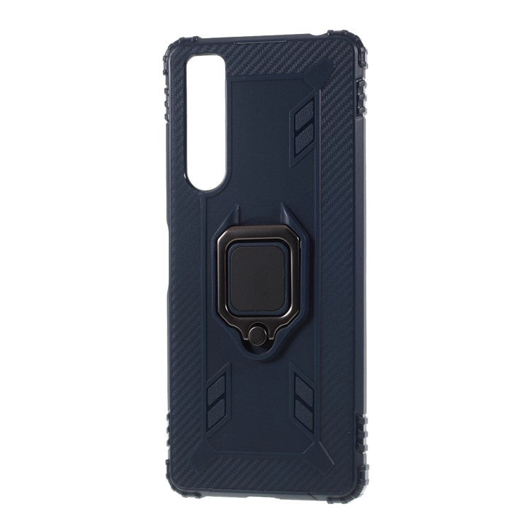 Finger Ring Kickstand TPU Mobile Phone Shell Case for Sony Xperia 1 II - Blue