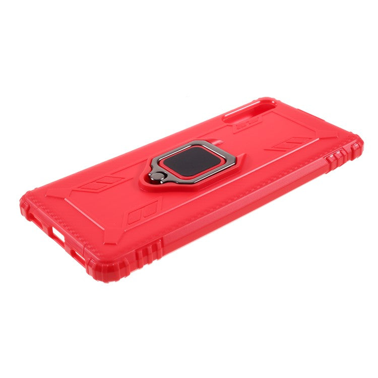 Finger Ring TPU Phone Cover Case with Magnetic Sheet for Sony Xperia L4 - Red