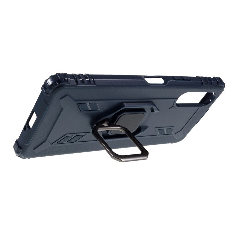 Finger Ring Kickstand Shell Shockproof TPU Cover for Sony Xperia 10 II - Blue