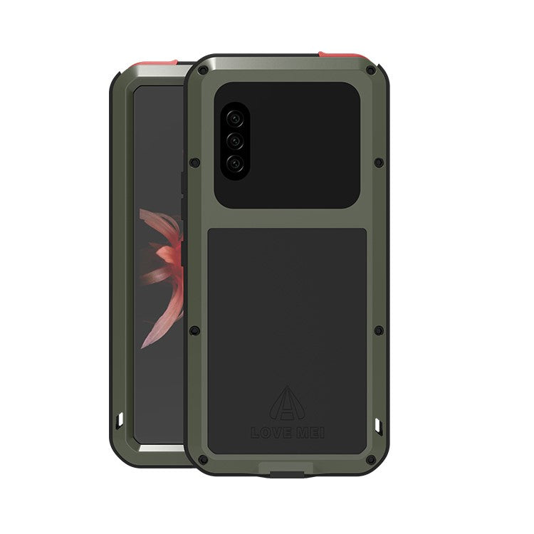 LOVE MEI Silicone+Metal+Tempered Glass Shock-proof Splash-proof Defender Shell for Sony Xperia 10 II - Army Green