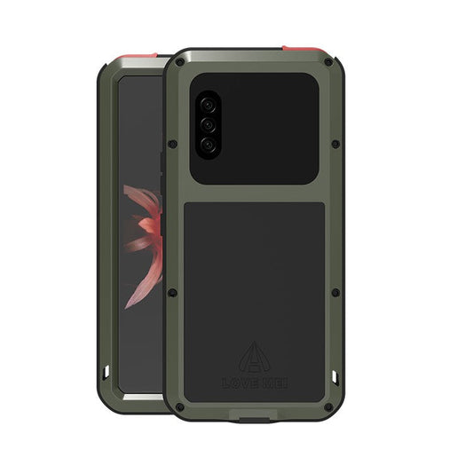 LOVE MEI Silicone+Metal+Tempered Glass Shock-proof Splash-proof Defender Shell for Sony Xperia 10 II - Army Green