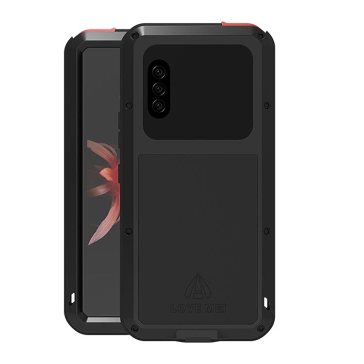LOVE MEI Silicone+Metal+Tempered Glass Shock-proof Splash-proof Defender Shell for Sony Xperia 10 II - Black