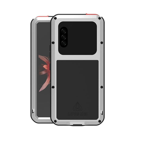 LOVE MEI Silicone+Metal+Tempered Glass Shock-proof Splash-proof Defender Shell for Sony Xperia 10 II - Silver