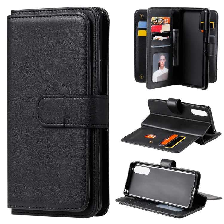 KT Multi-functional Series-1 10 Card Slots Leather Wallet Case for Sony Xperia 10 II - Black