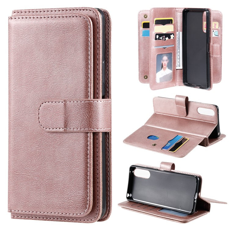 KT Multi-functional Series-1 10 Card Slots Leather Wallet Case for Sony Xperia 10 II - Rose Gold