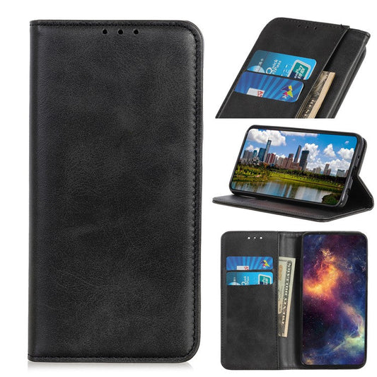 Auto-absorbed Split Leather Cover for Sony Xperia 5 II - Black