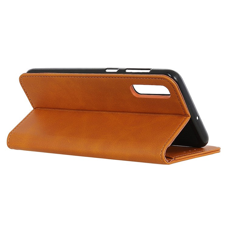 Auto-absorbed Split Leather Cover for Sony Xperia 5 II - Brown