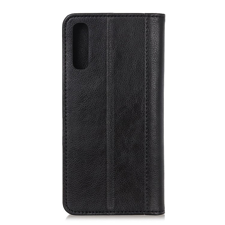 Litchi Skin Auto-absorbed Split Leather Cell Phone Case for Sony Xperia 5 II - Black