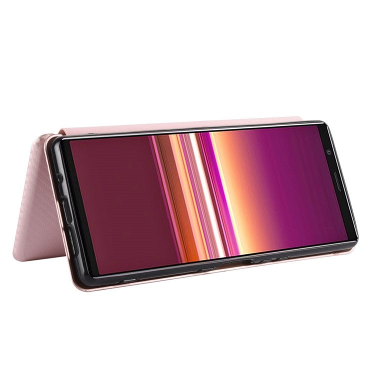 Carbon Fiber Auto-absorbed Leather Case with Card Slot for Sony Xperia 5 II - Rose Gold