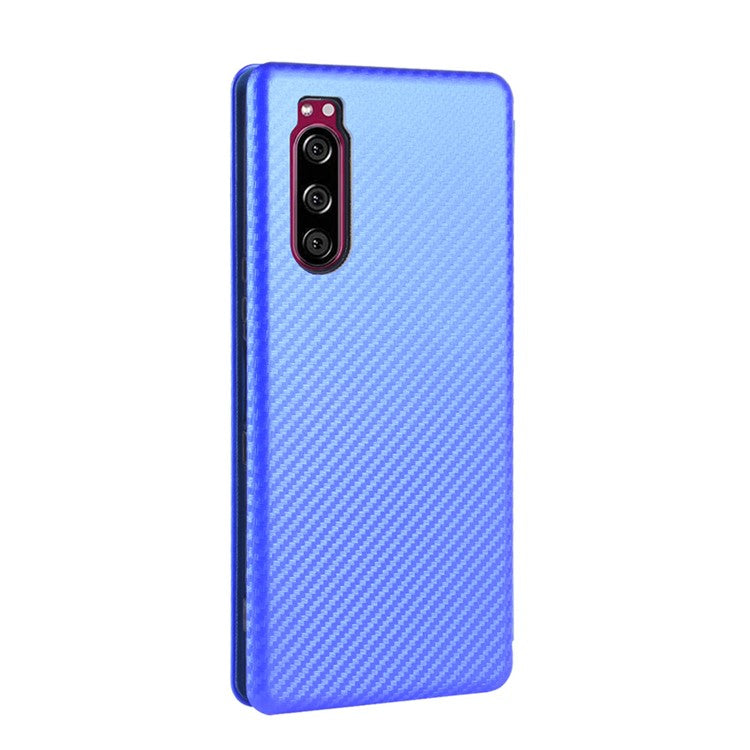 Carbon Fiber Auto-absorbed Leather Case with Card Slot for Sony Xperia 5 II - Blue