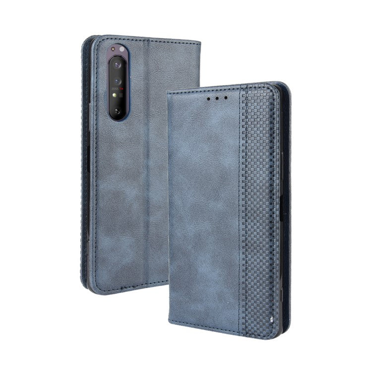 Auto-absorbed Retro Case Leather Phone Cover with Stand Wallet for Sony Xperia 5 II - Blue
