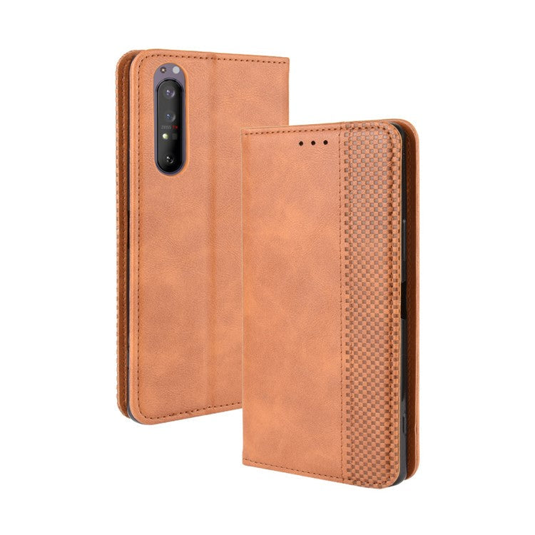 Auto-absorbed Retro Case Leather Phone Cover with Stand Wallet for Sony Xperia 5 II - Brown