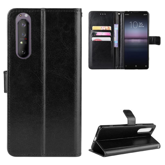 Crazy Horse Texture Protector Wallet Stand Leather Phone Case for Sony Xperia 5 II - Black
