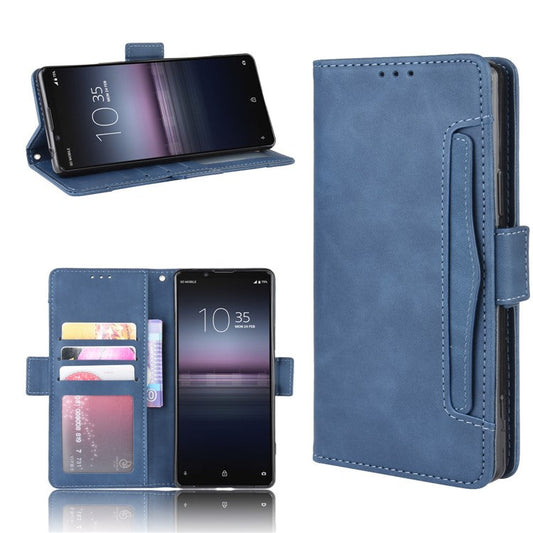 Multi-slot Leather Case Wallet Stand Shell for Sony Xperia 5 II - Blue