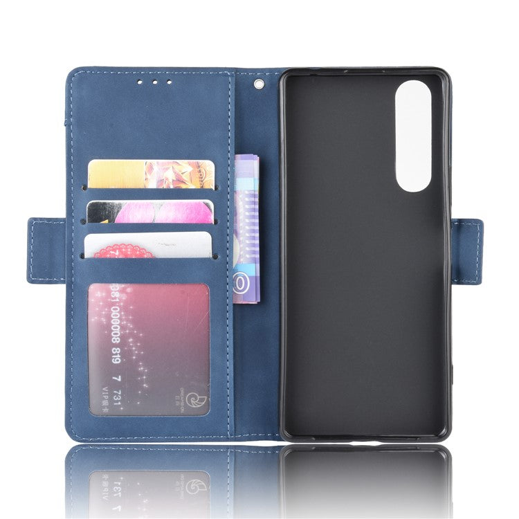 Multi-slot Leather Case Wallet Stand Shell for Sony Xperia 5 II - Blue