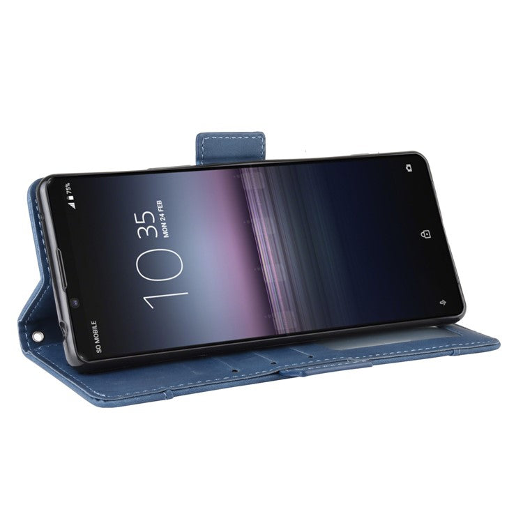 Multi-slot Leather Case Wallet Stand Shell for Sony Xperia 5 II - Blue