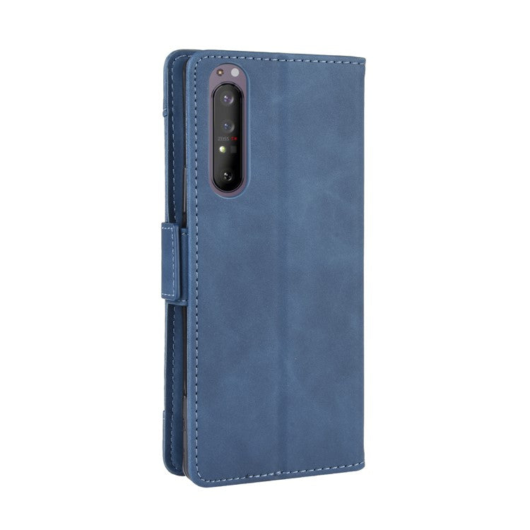 Multi-slot Leather Case Wallet Stand Shell for Sony Xperia 5 II - Blue