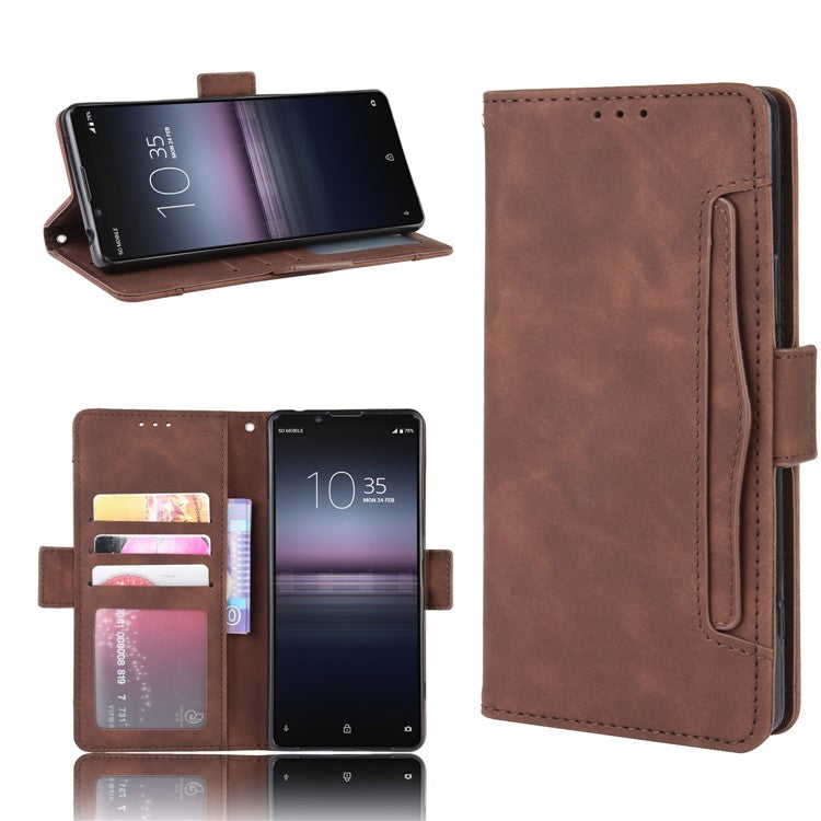 Multi-slot Leather Case Wallet Stand Shell for Sony Xperia 5 II - Brown