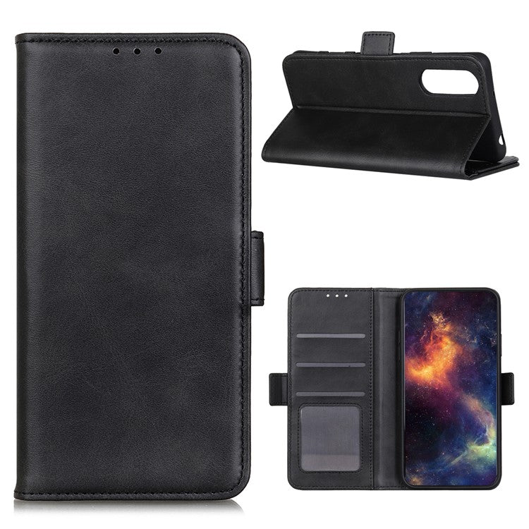 Magnetic Closure Leather Wallet Stand Case Shell for Sony Xperia 5 II - Black