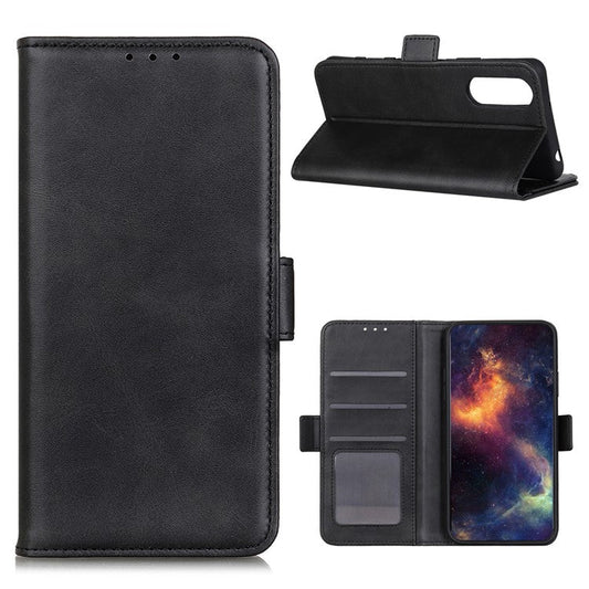 Magnetic Closure Leather Wallet Stand Case Shell for Sony Xperia 5 II - Black