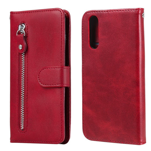 Multi-Function Leather Zippered Wallet Phone Case with Two Cash Pocket for Sony Xperia 10 II - Red