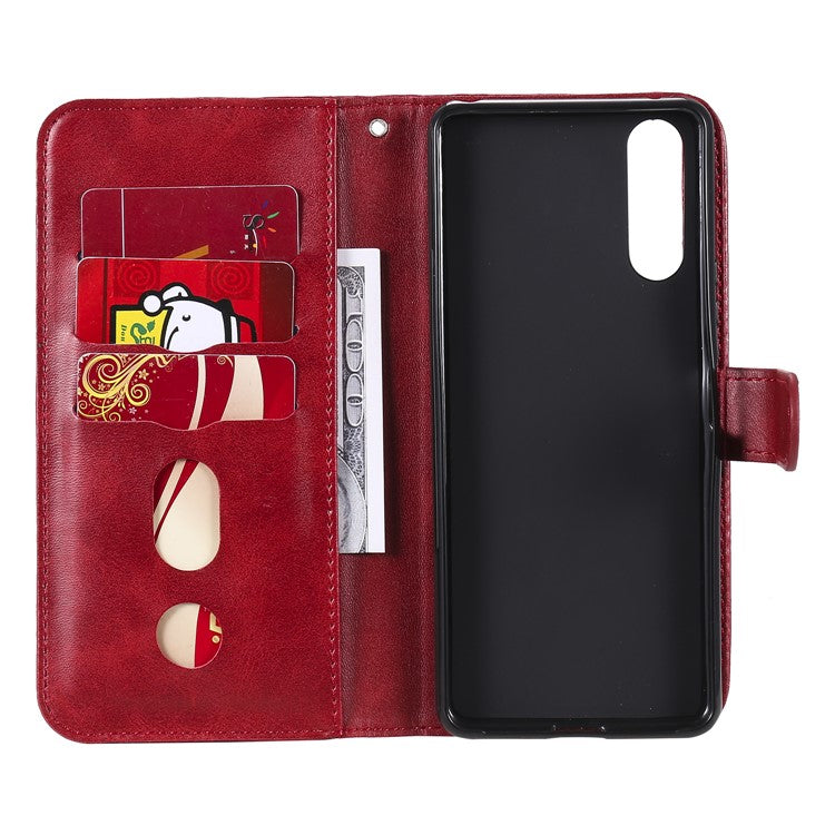 Multi-Function Leather Zippered Wallet Phone Case with Two Cash Pocket for Sony Xperia 10 II - Red