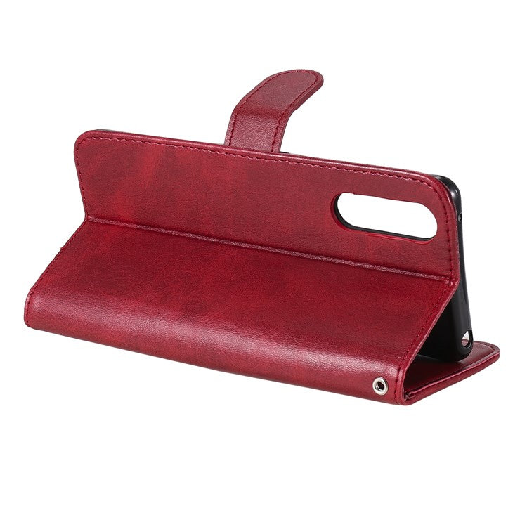 Multi-Function Leather Zippered Wallet Phone Case with Two Cash Pocket for Sony Xperia 10 II - Red