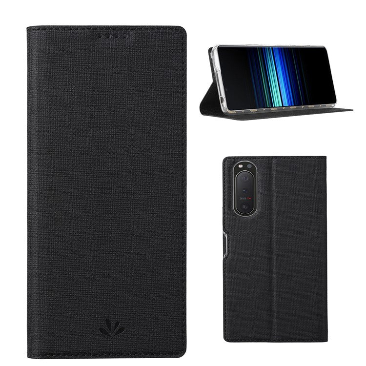 VILI DMX Cross Texture Card Slot Stand Leather Case for Sony Xperia 5 II - Black
