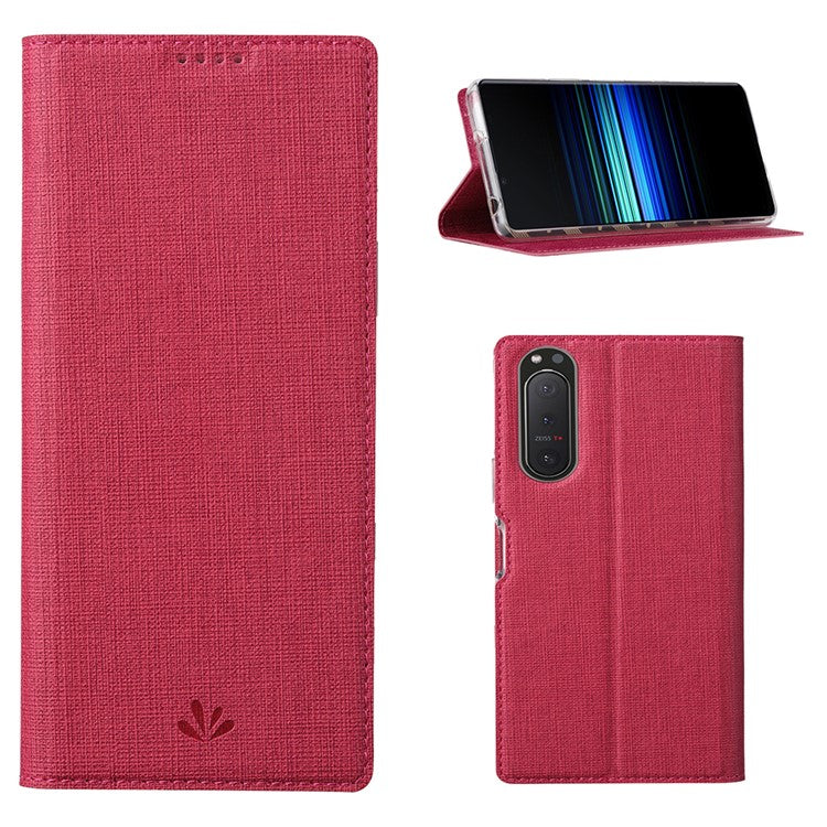 VILI DMX Cross Texture Card Slot Stand Leather Case for Sony Xperia 5 II - Red