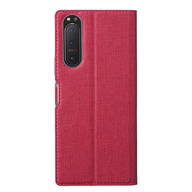 VILI DMX Cross Texture Card Slot Stand Leather Case for Sony Xperia 5 II - Red