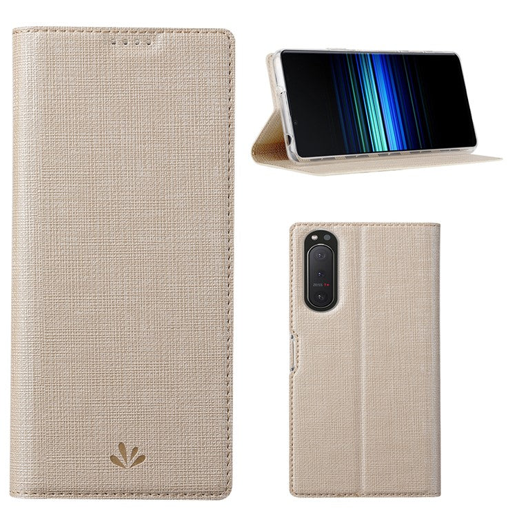 VILI DMX Cross Texture Card Slot Stand Leather Case for Sony Xperia 5 II - Gold