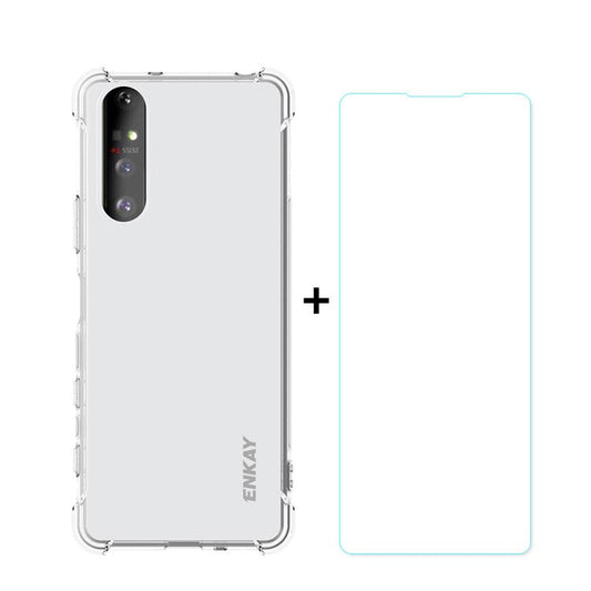 ENKAY HAT PRINCE Four Corner Thickening Anti-Slip Cover Shockproof Clear TPU Case + Tempered Glass Screen Protector for Sony Xperia 5 II
