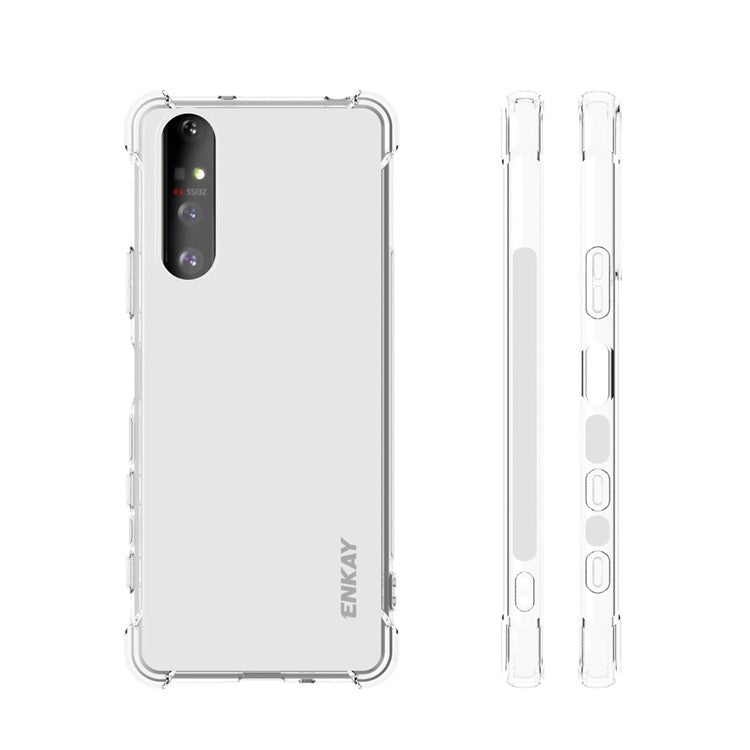 ENKAY HAT PRINCE Four Corner Thickening Anti-Slip Cover Shockproof Clear TPU Case + Tempered Glass Screen Protector for Sony Xperia 5 II