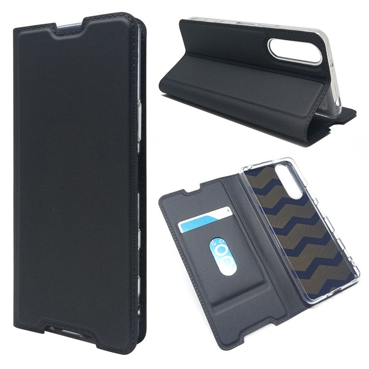 Magnetic Adsorption Stand Leather Card Holder Case for Sony Xperia 5 II - Black