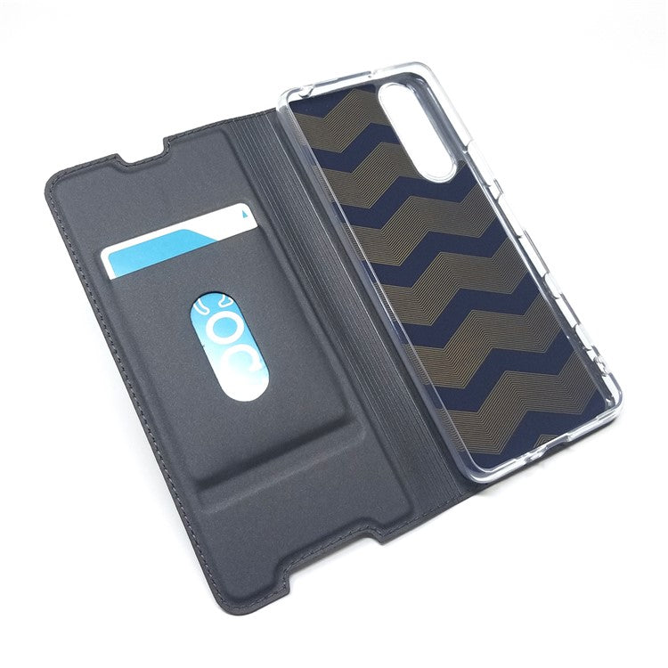 Magnetic Adsorption Stand Leather Card Holder Case for Sony Xperia 5 II - Black