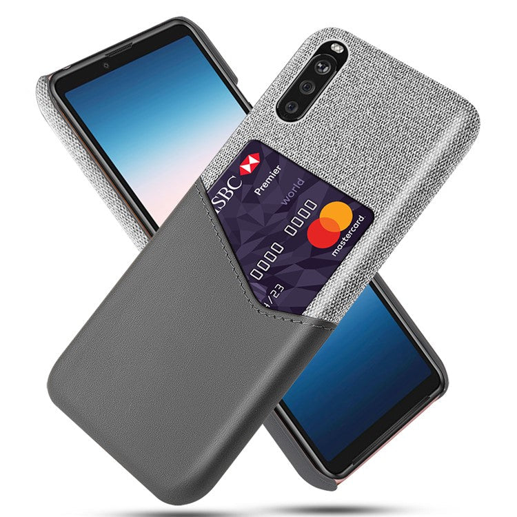 KSQ Card Holder Cloth + PU Leather Coated PC Back Cover for Sony Xperia 10 II - Grey