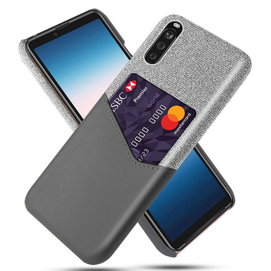KSQ Card Holder Cloth + PU Leather Coated PC Back Cover for Sony Xperia 10 II - Grey