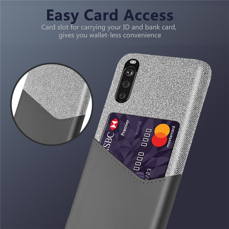 KSQ Card Holder Cloth + PU Leather Coated PC Back Cover for Sony Xperia 10 II - Grey