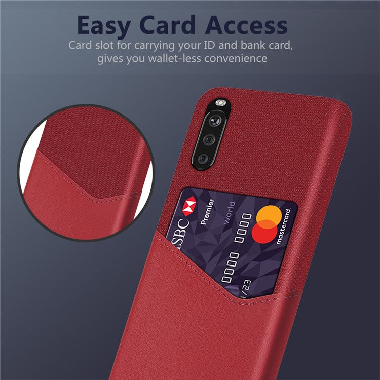 KSQ Card Holder Cloth + PU Leather Coated PC Back Cover for Sony Xperia 10 II - Red