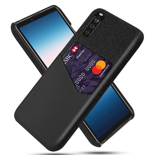 KSQ Card Holder Cloth + PU Leather Coated PC Back Cover for Sony Xperia 10 II - Black