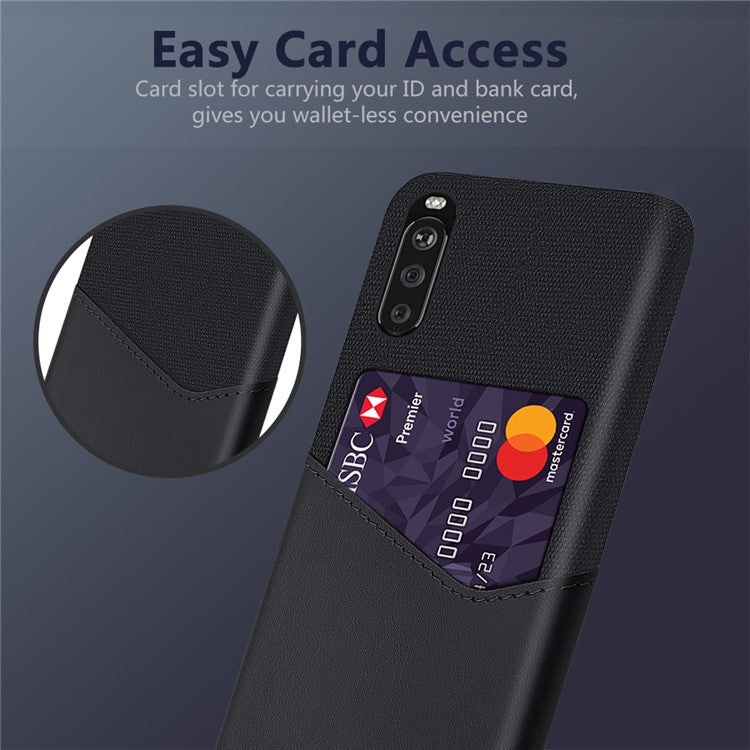 KSQ Card Holder Cloth + PU Leather Coated PC Back Cover for Sony Xperia 10 II - Black